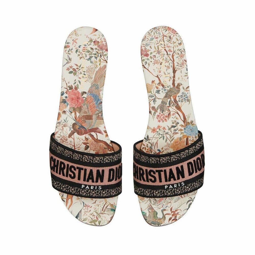 Christian Dior Dway Jardín D’ Hiver Embroidered Logo Slide Mule Flat Sandal 39 - Picture 1 of 15